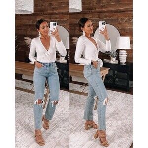 Abercrombie & Fitch The 90s Straight Jeans 27/4L Distressed Blue Ultra High Rise